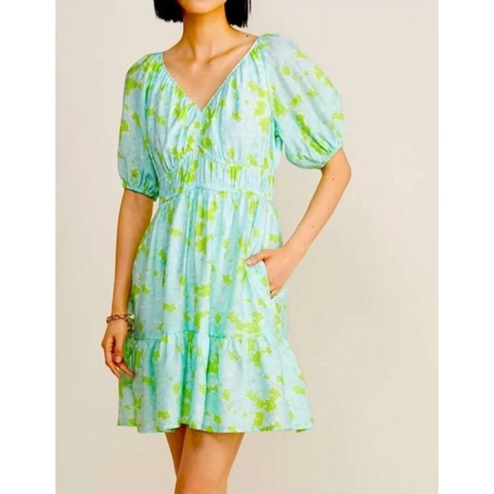 NWT Vineyard Vines Marina Puff Sleeve V Neck Mini Dress in Sydney Floral-Marsh M